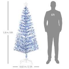 HOMCOM 6FT Artificial Fibre Optic Christmas Tree Seasonal Decoration w/ LED Lights Pre-Lit Easy Store White Blue