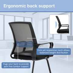 HOMCOM Ergonomic Desk Chair No Wheels, Padded Meeting Office Chair with Sled Base for Home Conference Room, Bedroom, Waiting, Reception, Black