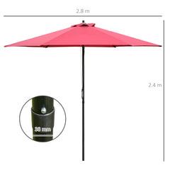 Outsunny 2.8m Garden Parasol Umbrella, Round Outdoor Market Table Umbrella Sun Shade Canopy, Wine Red