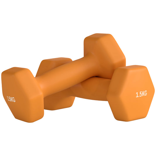 SPORTNOW 2 x 1.5kg Hexagonal Dumbbells Weights Set with Non-Slip Grip for Home Gym Workout, Orange