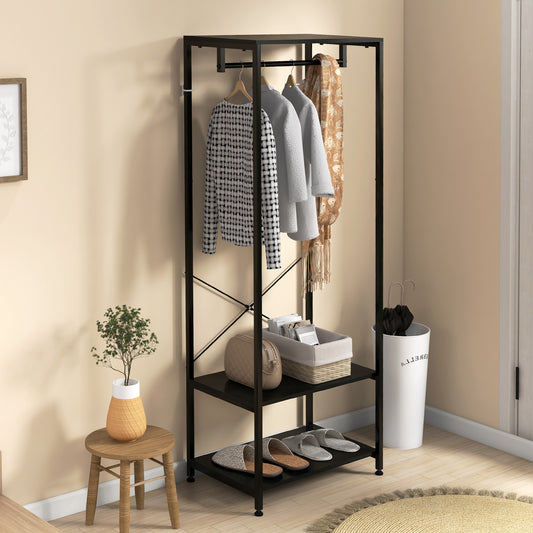 HOMCOM Hallway Coat Rack and Shoe Bench Tree - Black