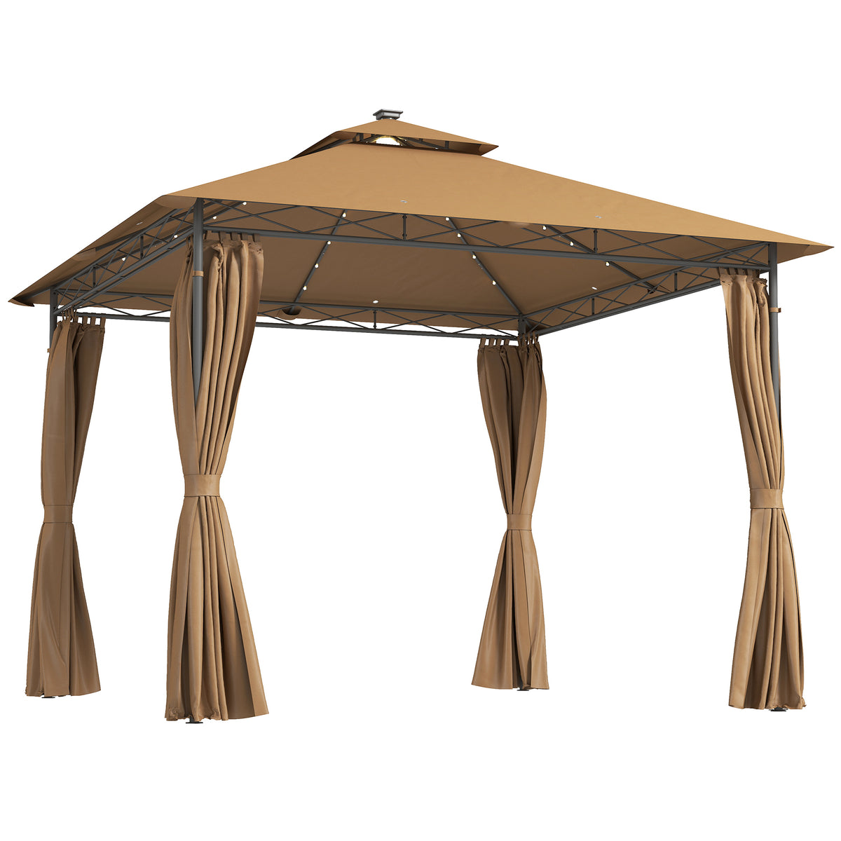 Outsunny 3 x 3 m Solar LED Metal Gazebo - Brown