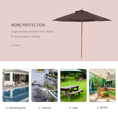 Outsunny 2.5m Wood Garden Parasol Sun Shade Patio Outdoor Wooden Umbrella Canopy Coffee