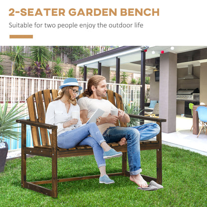 Outsunny Outdoor Wooden Garden Bench, Patio Loveseat Chair with Slatted Backrest and Smooth Armrests for Two People, for Yard, Lawn, Porch, Carbonised Finish