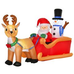 HOMCOM 6.5ft Christmas Inflatable Santa Claus on Sleigh Deer, LED Lighted for Home Indoor Outdoor Garden Lawn Decoration Party Prop