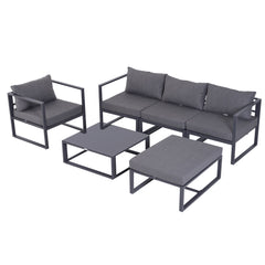 Outsunny 6 PCs Outdoor Indoor Sectional Sofa Set Thick Padded Cushions Aluminium Frame 5 Seaters 1 Coffee Table Footrest Grey