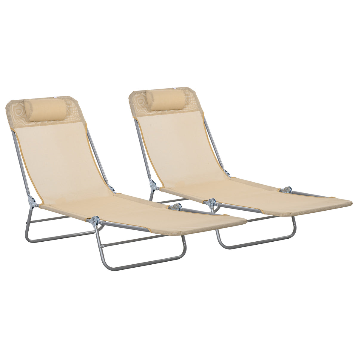 Outsunny Set of Two Steel Frame Sun Loungers, with Reclining Backs - Brown