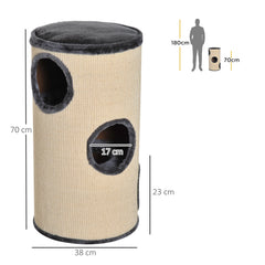 PawHut 70cm Height Cat Post Tree Scratching Barrel Sisal Activity Center Condo Kitten Bed Scratcher Climbing Climber Play House for Indoor Cats