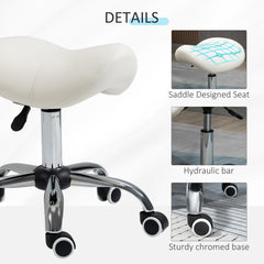 HOMCOM Cosmetic Stool 360√Ç¬∞ Rotate Height Adjustable Salon Massage Spa Chair Hydraulic Rolling Faux Leather Saddle Stool, Cream