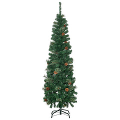 HOMCOM 5.5FT Tall√Ç Pencil Slim Artificial Christmas Tree with√Ç Realistic√Ç Branches, Tip Count and Pine Cones, Pine Needles Tree, Xmas√Ç Decoration, Green