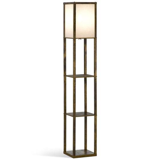 HOMCOM 3-Tier Floor Lamp, Floor Light with Storage Shelf, Reading Standing Lamp with Acrylic Shade for Living Room, Bedroom, Kitchen, Dining Room, Office, Dorm, 160cm, Brown