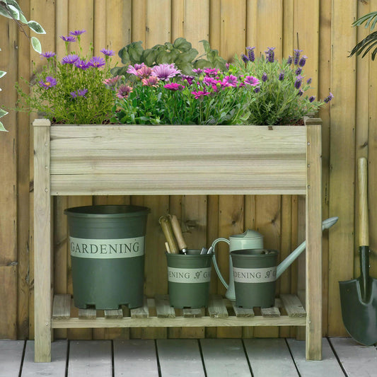 Outsunny Garden Wooden Planters√Ø¬º≈í Raised Garden Bed with Legs and Storage Shelf Elevated Wooden Planter Box