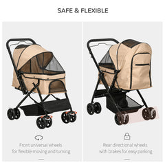 عربة أطفال PawHut Pet Stroller قابلة للطي للسفر للكلاب والقطط مع سلة فرامل بمقبض قابل للعكس