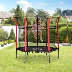 HOMCOM 5.4 FT/ 64 Inch Kids Trampoline With Enclosure Net Mini Indoor Outdoor Trampolines for Child Toddler Age 3- 10 Years Red