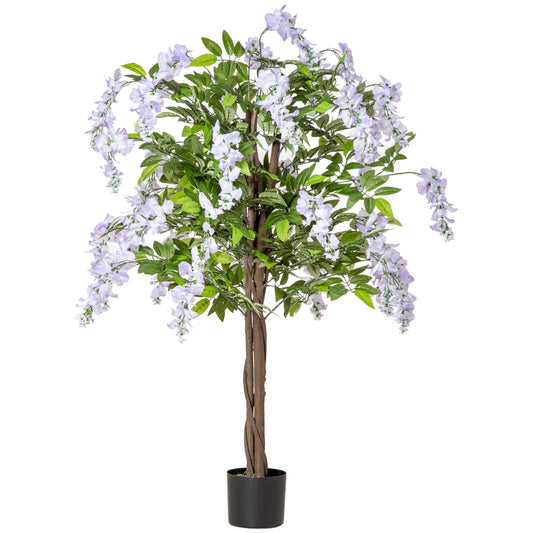 HOMCOM Artificial Realistic Wisteria Flower Tree Faux Decorative Plant in Nursery Pot for Indoor Outdoor D√É¬©cor, 110cm