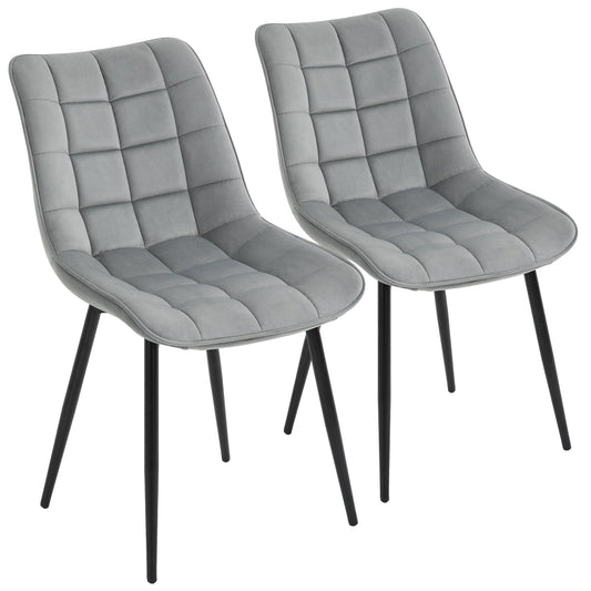 HOMCOM Upholstered Dining Chair Lounge Chair Soft Set of 2 Velvet-Touch Kitchen Reception Living Room Chair with Metal Legs, Grey