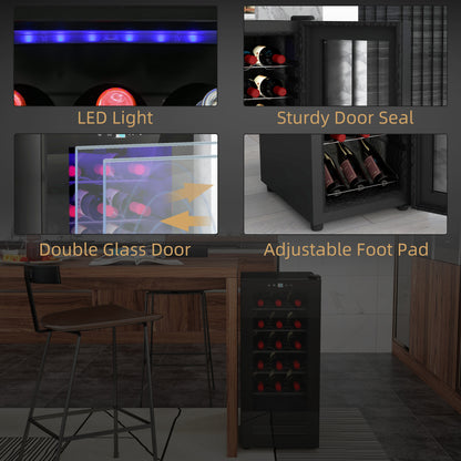HOMCOM 50L Wine Cooler, 18 Bottles, 5-18√Ç¬∞ Freestanding Wine Fridge with Glass Door, LED Light, Temperature Control and Digital Touch Screen, Black