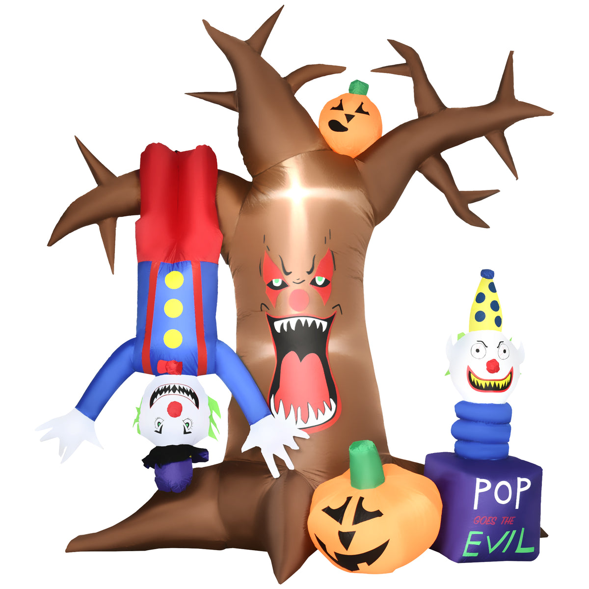 Outsunny 7ft Inflatable Halloween Ghost Tree with Upside-down Clown Pumpkins, Blow-Up Outdoor LED Display for Lawn, Garden, Party