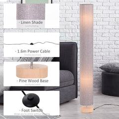 HOMCOM 47-Inch Modern Wooden Floor Lamp for Bedroom, Study or Living Space with Fabric Linen Shade (Grey) 120 CM