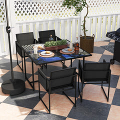 Outsunny 5 Piece Garden Dining Set with Breathable Mesh Seat, Adjustable Backrest, Tempered Glass Table Top for Patio, Black