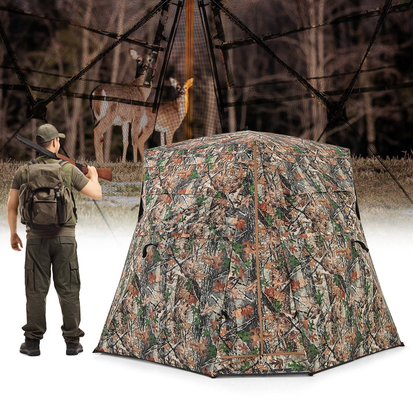 360° One Way See Through Ground Blind Hunting Blind for 2-3 People