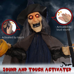 HOMCOM 6'2" Witch with Broomstick Halloween Animatronic, with Glowing Eyes