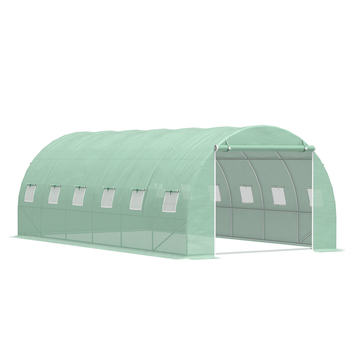 Outsunny 6 x 3 x 2 m Polytunnel Greenhouse with Roll-up Door and 12 Mesh Windows, Walk-in Garden Tunnel Warm House Tent with UV-resistant PE Cover and Galvanised Steel Frame, Green