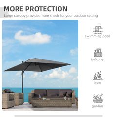 Outsunny 2.7 x 2.7 m Cantilever Parasol, Square Overhanging Umbrella with Cross Base, Crank Handle, Tilt, 360√Ç¬∞ Rotation and Aluminium Frame, Dark Grey