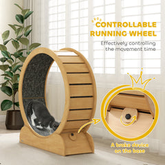 PawHut 39.4" Wooden Cat Running Wheel with Brake, Natural