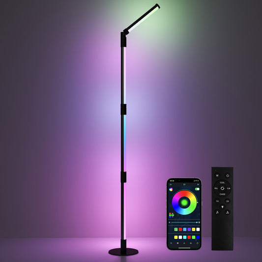 HOMCOM LED Floor Lamp, 360√Ç¬∞ RGB Detachable Corner Floor Lamp with App & Remote Control, Colour Changing Standing Lamp with Music Sync & Timing, for Living Room, Game Room, Dark Grey