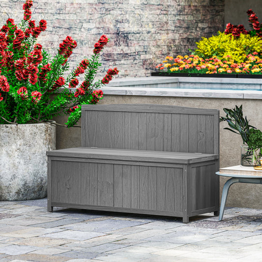 Outsunny Wood Storage Bench for Patio Furniture, Outdoor Garden Seating Tools, Grey