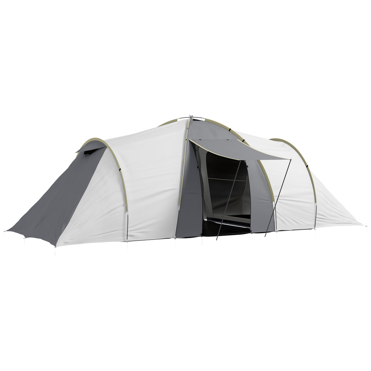 Outsunny Four-Man Tunnel Tent, with Two Bedrooms and Living Room - Grey/Yellow