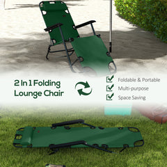 Outsunny 2 Pack 2 in 1 Sun Lounger Folding Reclining Chairs Garden Outdoor Camping Adjustable Back with Pillow, Green