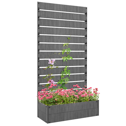 Outsunny Raised Bed for Garden, Planter with Trellis for Climbing Plants, Vines, Planter Box with Drainage Gap, Dark Grey