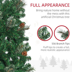 HOMCOM 6.5FT Tall√Ç Pencil Slim Artificial Christmas Tree with√Ç Realistic√Ç Branches, Tip Count and Pine Cones, Pine Needles Tree, Xmas√Ç Decoration, Green