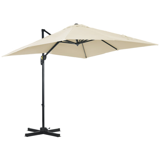 Outsunny 2.5 x 2.5m Patio Offset Parasol Umbrella Cantilever Hanging Aluminium Sun Shade Canopy Shelter 360√Ç¬∞ Rotation with Crank Handle and Cross Base, Cream White