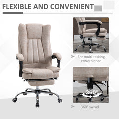 Vinsetto Home Office Chair Microfibre Desk Chair with Reclining Function Armrests Swivel Wheels Footrest Beige