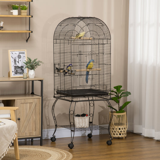 PawHut 1.53(m) Bird Cage, Pet Viary, Feeding Stand, with Wheels, Perch