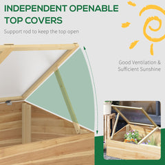 Outsunny Wooden Cold Frame Greenhouse Garden Polycarbonate Grow House with Independent Openable Top Covers for Flowers, Vegetables, Plants, 100 x 50 x 36 cm, Natural