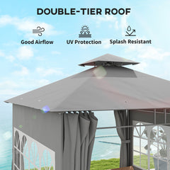 Outsunny 3 x 3 m Garden Gazebo, Double Roof Metal Gazebo with Removable Sidewalls and Church Windows, Outdoor Canopy Shelter, Light Grey