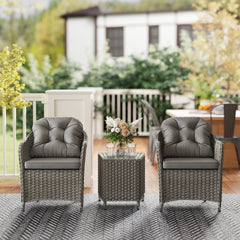 Outsunny Three-Piece Super Padded Rattan Set - Light Grey