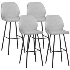 HOMCOM Bar Stools Set of 4, Linen-Touch Upholstered Bar Chairs, Kitchen Stools with Backs and Steel Legs for Dining Room, Light Grey