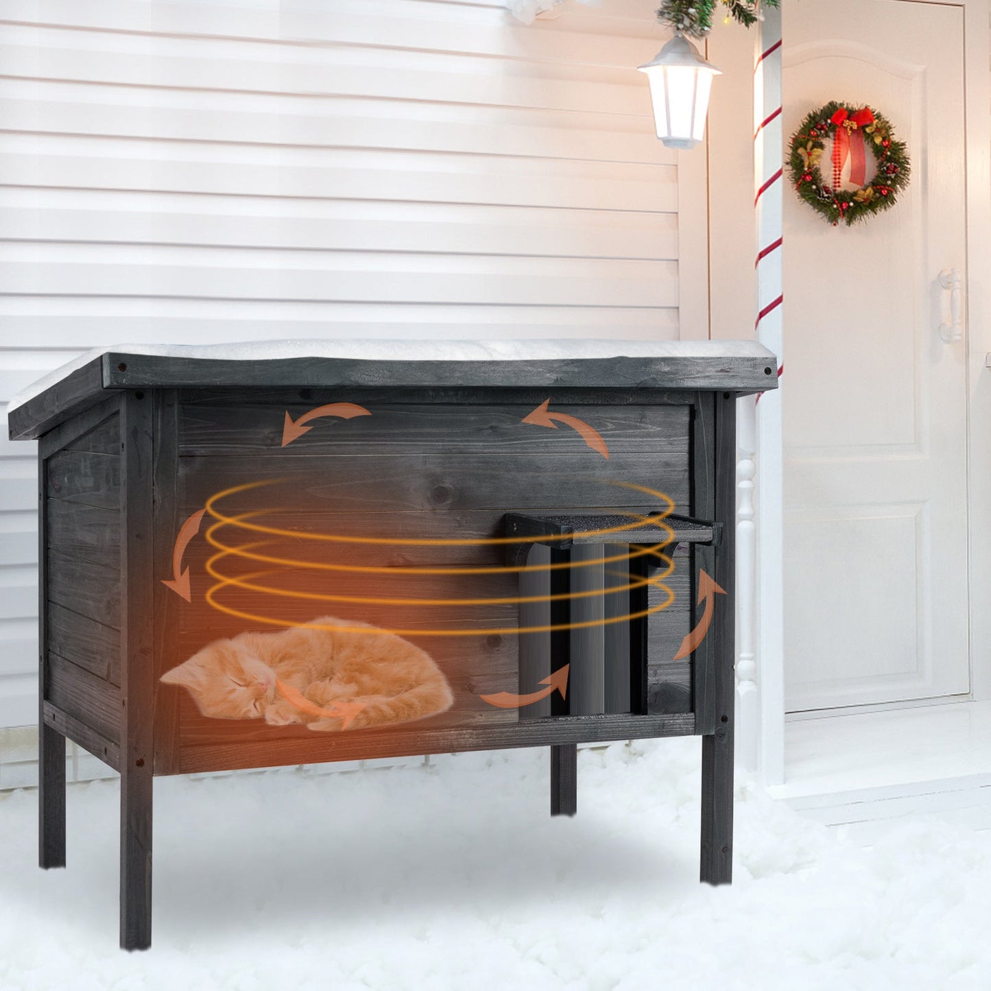 Weatherproof Outdoor Insulated Condo Feral Cat House for Winter-Grey