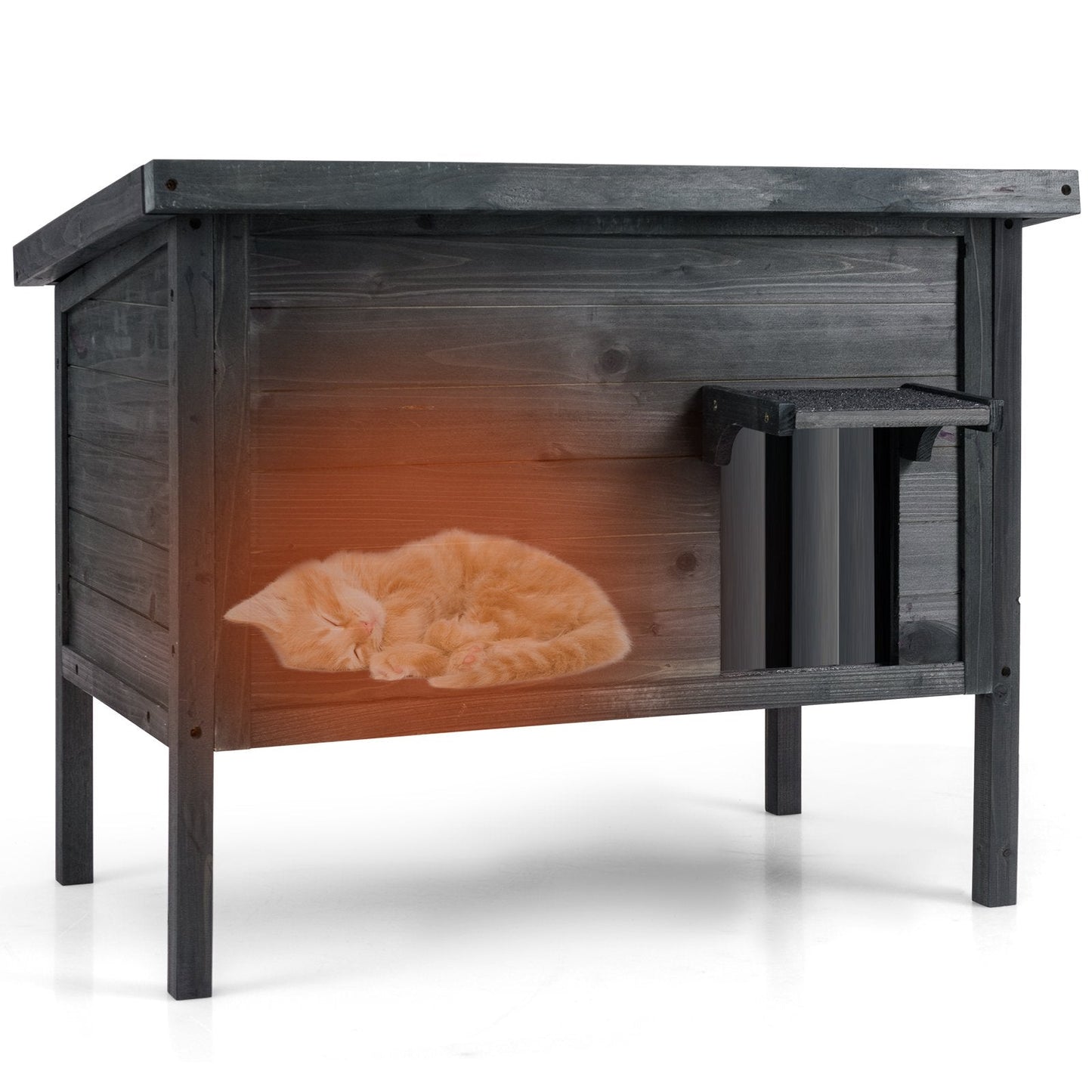 Weatherproof Outdoor Insulated Condo Feral Cat House for Winter-Grey