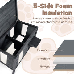 Weatherproof Outdoor Insulated Condo Feral Cat House for Winter-Grey