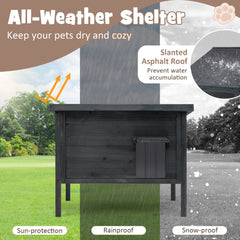 Weatherproof Outdoor Insulated Condo Feral Cat House for Winter-Grey