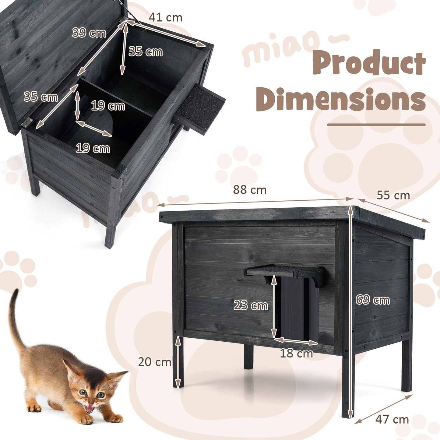 Weatherproof Outdoor Insulated Condo Feral Cat House for Winter-Grey