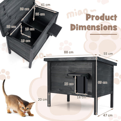 Weatherproof Outdoor Insulated Condo Feral Cat House for Winter-Grey