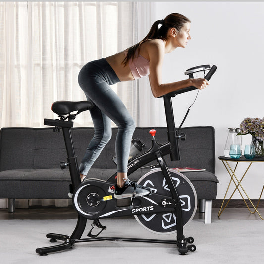 HOMCOM Indoor Stationary Exercise Bike 6kg Flywheel Fitness Cardio Workout Bke Trainer for Home Gym w/ Adjustable Resistance LCD Monitor Pad and Bottle Holder Black