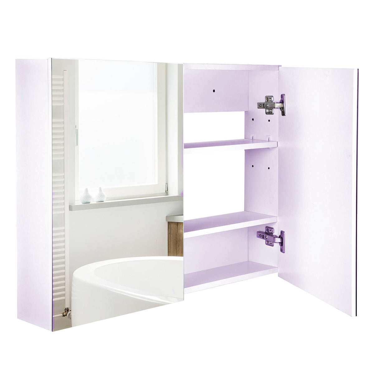 HOMCOM Double Door Wall Mounted Glass Mirror Cabinet Modern Storage Unit Bathroom Shelf Organiser Waterproof Wooden Frame 80Wx15Dx60H(cm)